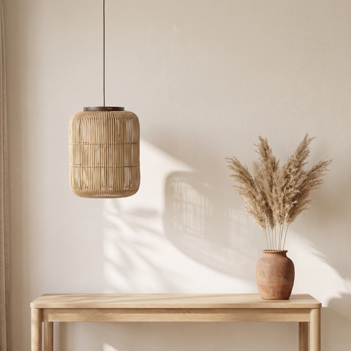 Suspension en Rotin Design Japandi Cylindrique