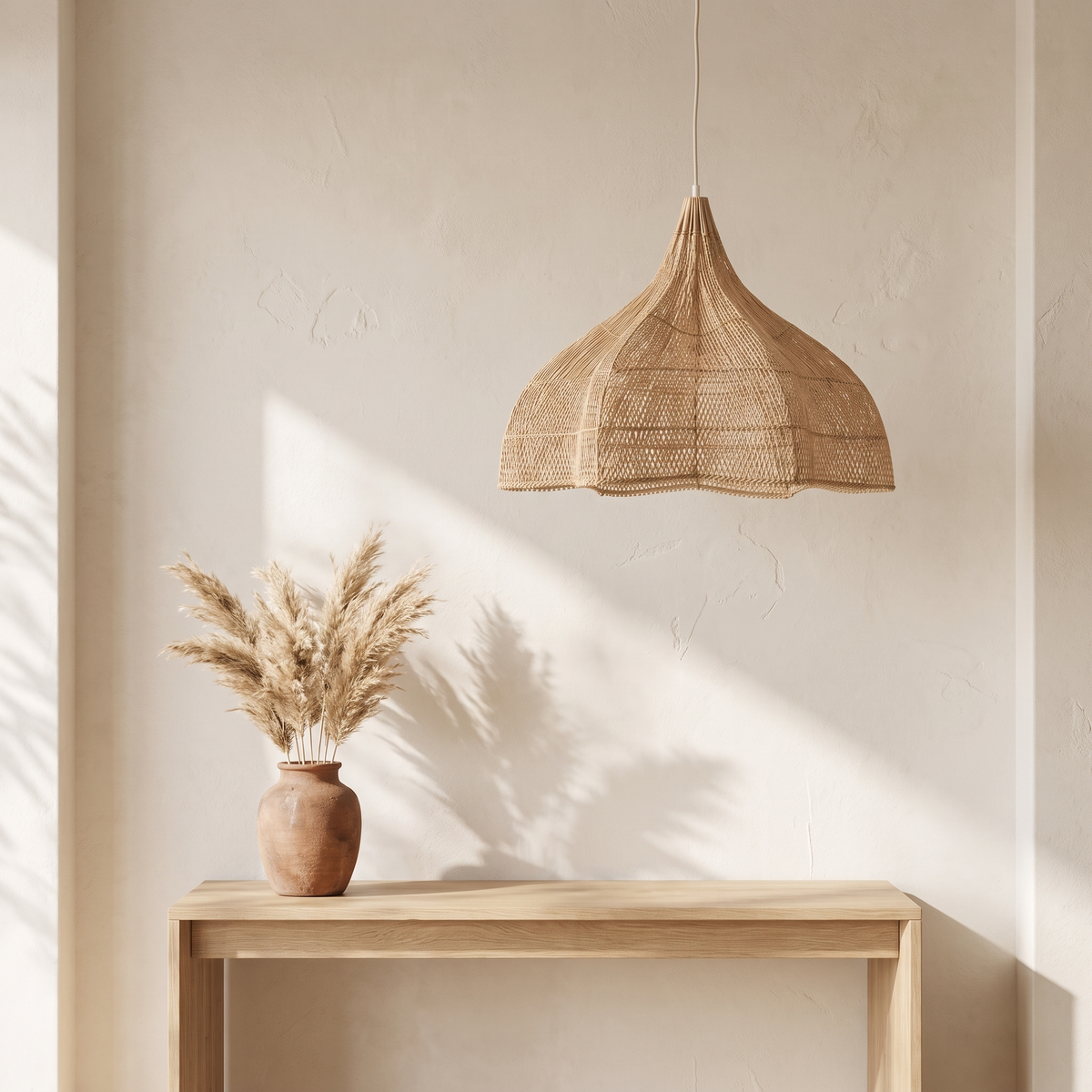 Suspension en Rotin Tulipe Beige