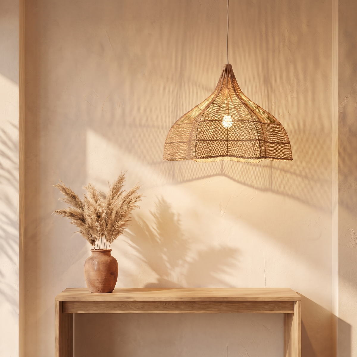 Suspension en Rotin Tulipe Beige
