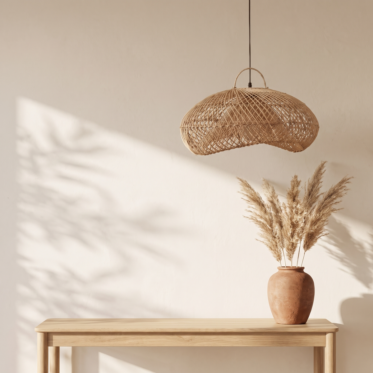 Suspension en Rotin Beige Doré Organique Design