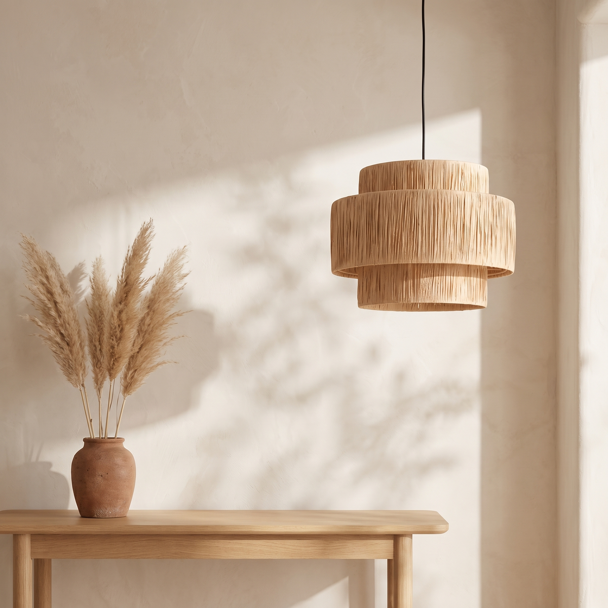 Suspension Rotin Naturel Tissé Paille à Étages