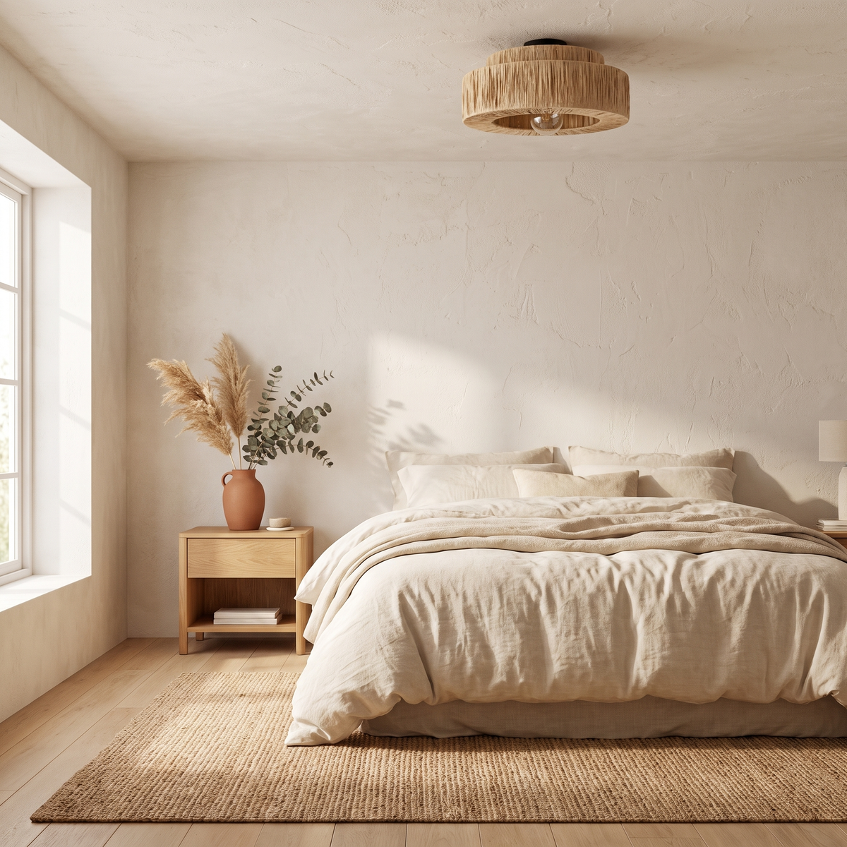 Plafonnier en Rotin Frangé Double Tambour