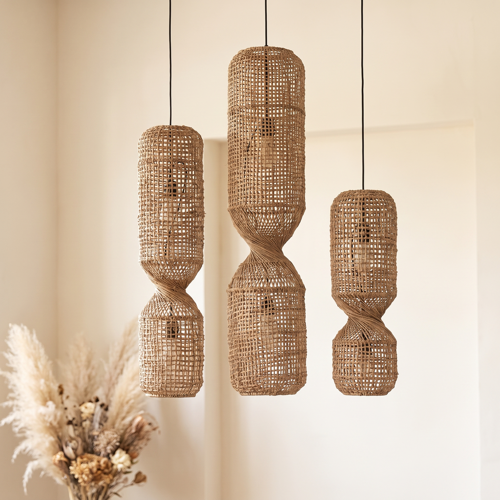 Lustre en Rotin Sablier 3 Têtes