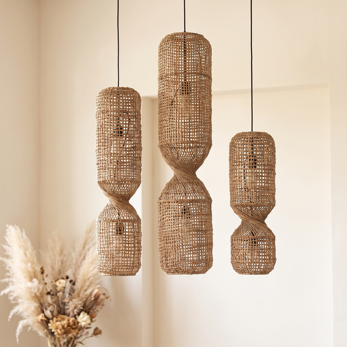 Lustre en Rotin Sablier 3 Têtes