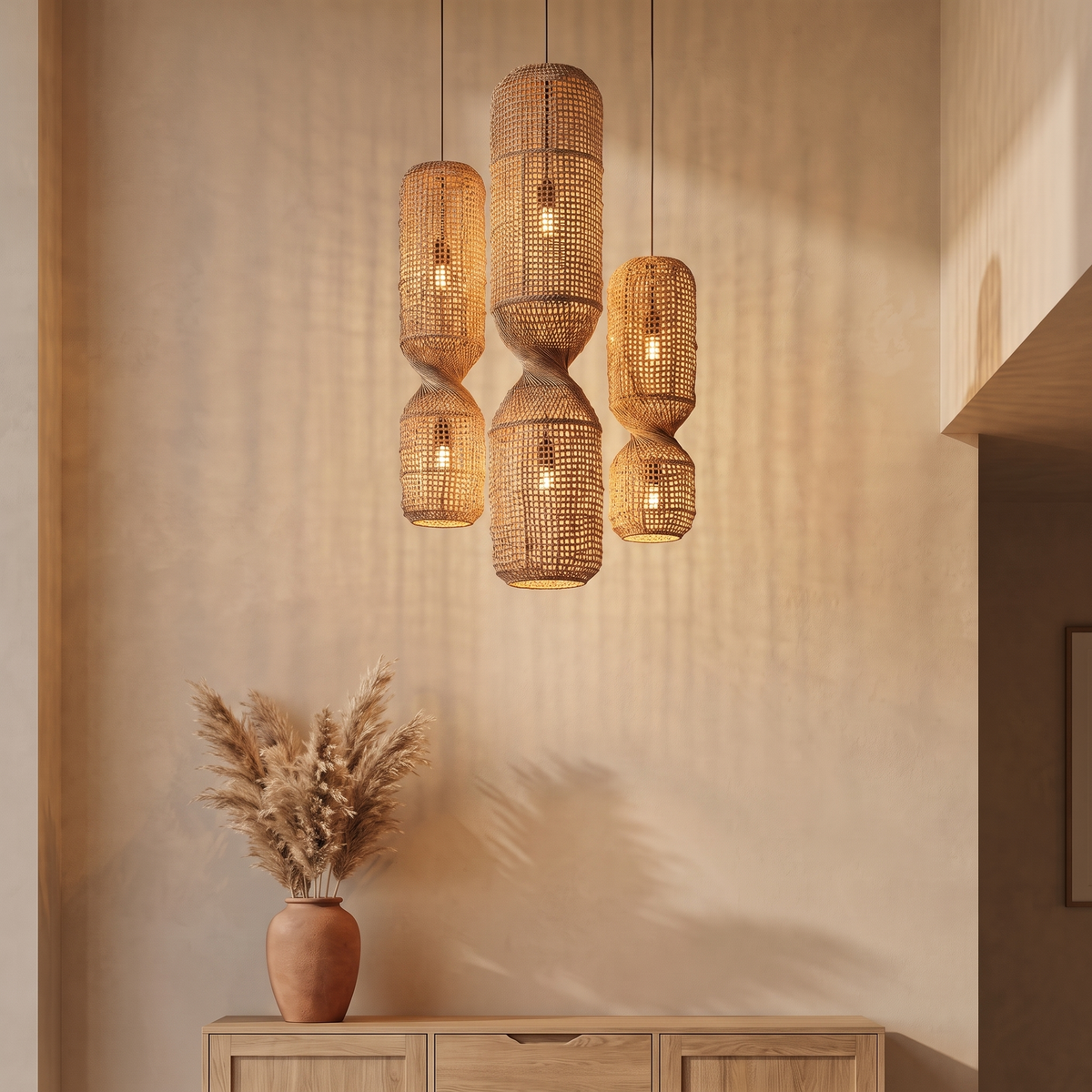 Lustre en Rotin Sablier 3 Têtes