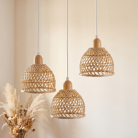 Lustre Rotin et Bambou 3 Têtes Cloche