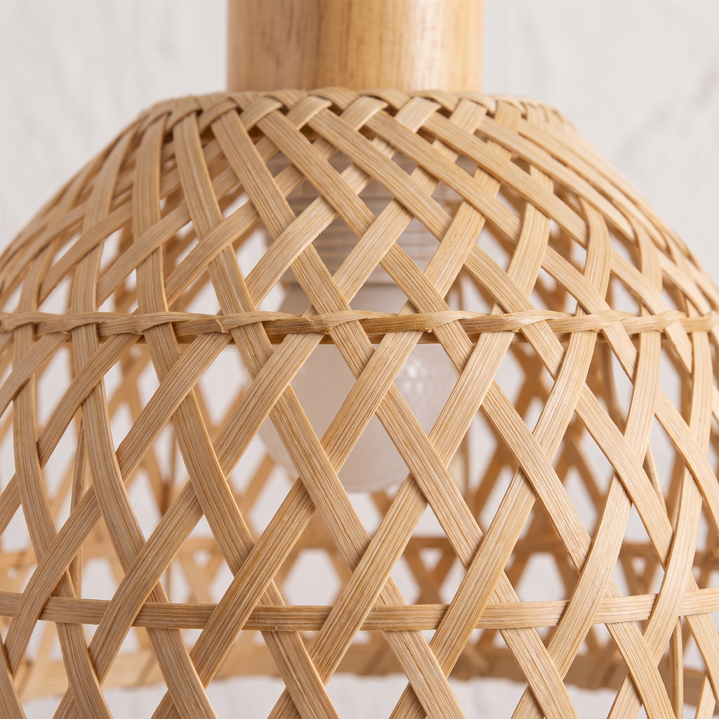 Lustre Rotin et Bambou 3 Têtes Cloche