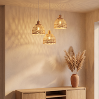 Lustre Rotin et Bambou 3 Têtes Cloche