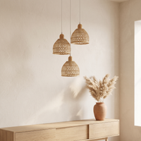 Lustre Rotin 3 Têtes Rond Cloche Naturel