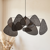 Lustre en Rotin Noir Multi-Panneaux Design