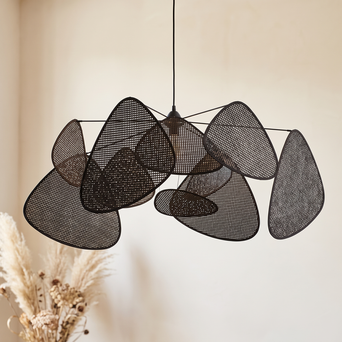 Lustre en Rotin Noir Multi-Panneaux Design