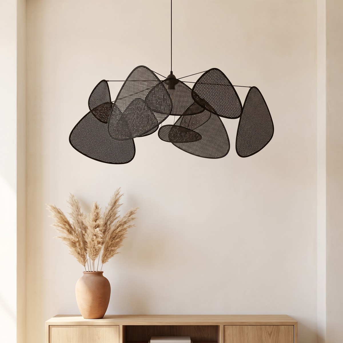 Lustre en Rotin Noir Multi-Panneaux Design