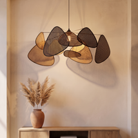 Lustre en Rotin Noir Multi-Panneaux Design