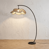 Lampadaire Arche avec Pétales Superposés en Rotin