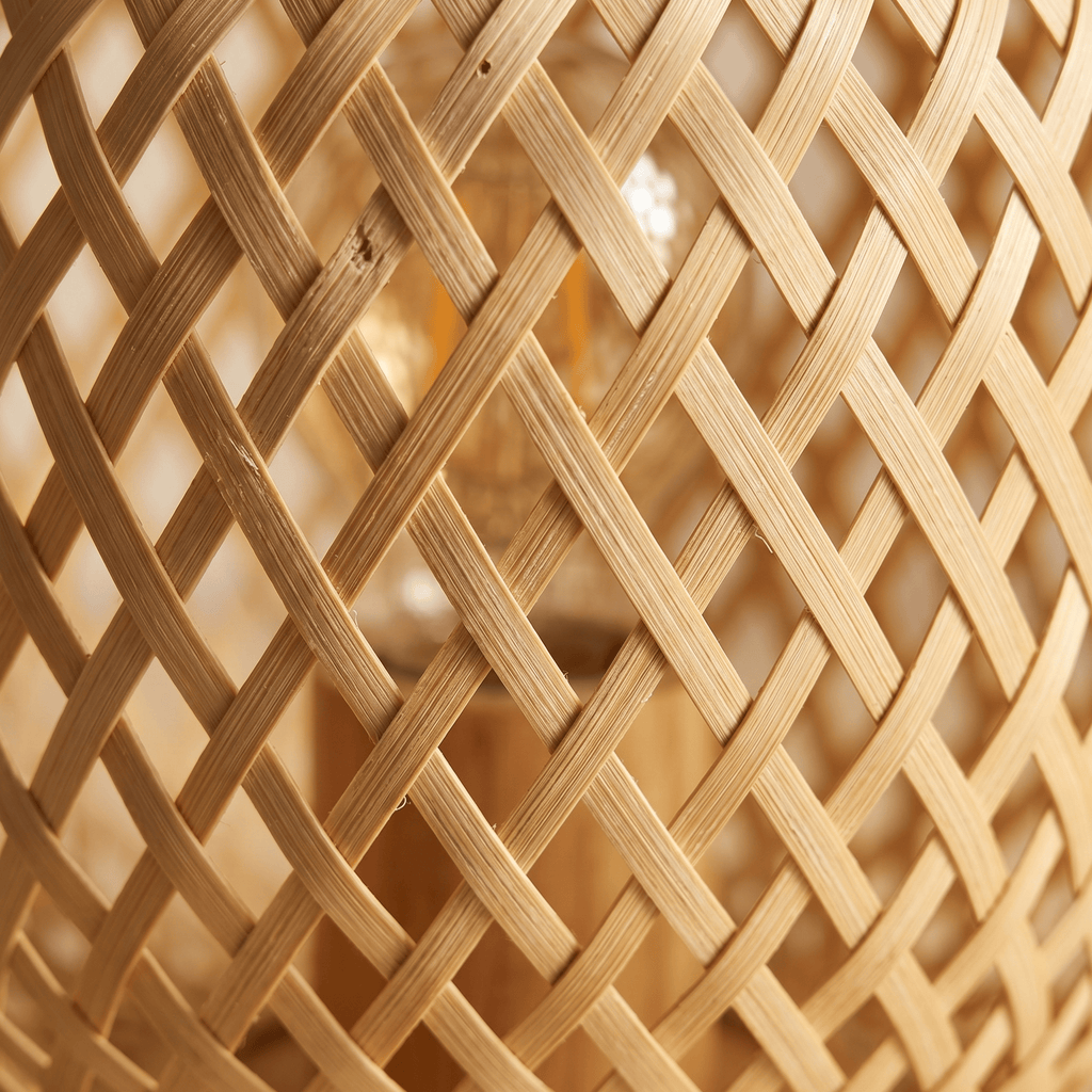 Lampe à Poser Bambou Ovoïde Tressée avec Base Bois