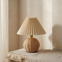 Lampe de Chevet Rotin Boule Abat-jour Plissé