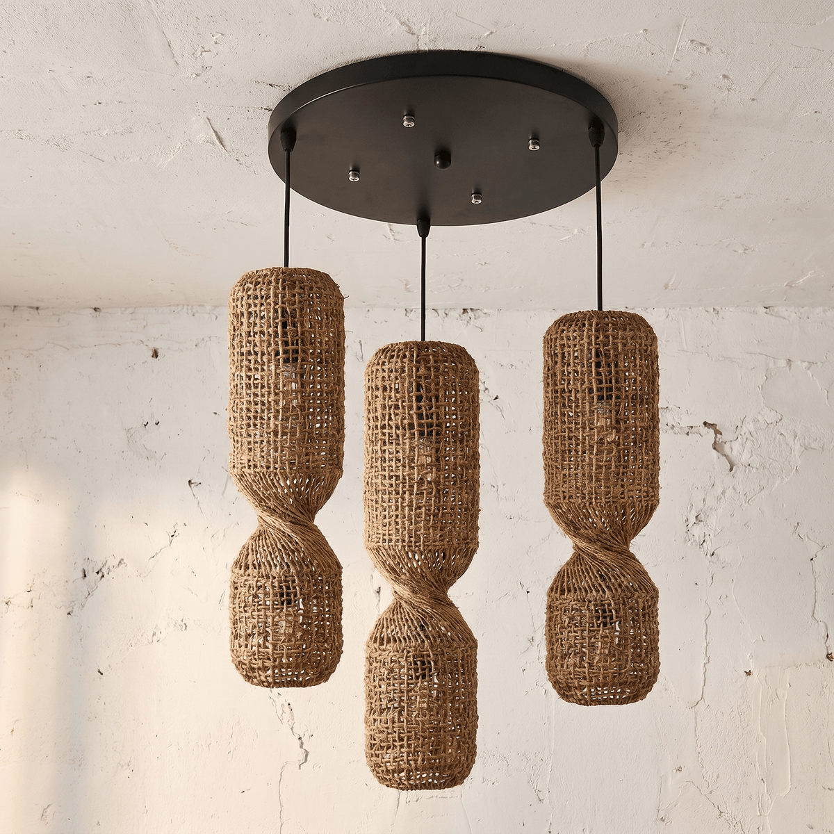 Lustre en Rotin Sablier 3 Têtes