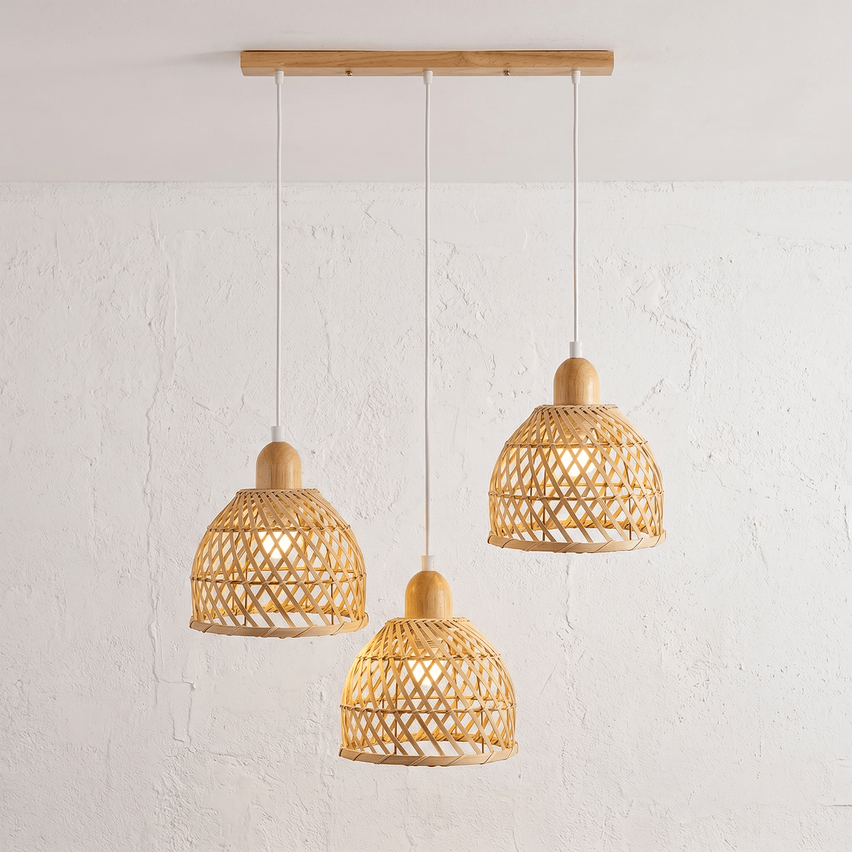 Lustre Rotin 3 Têtes Cloche