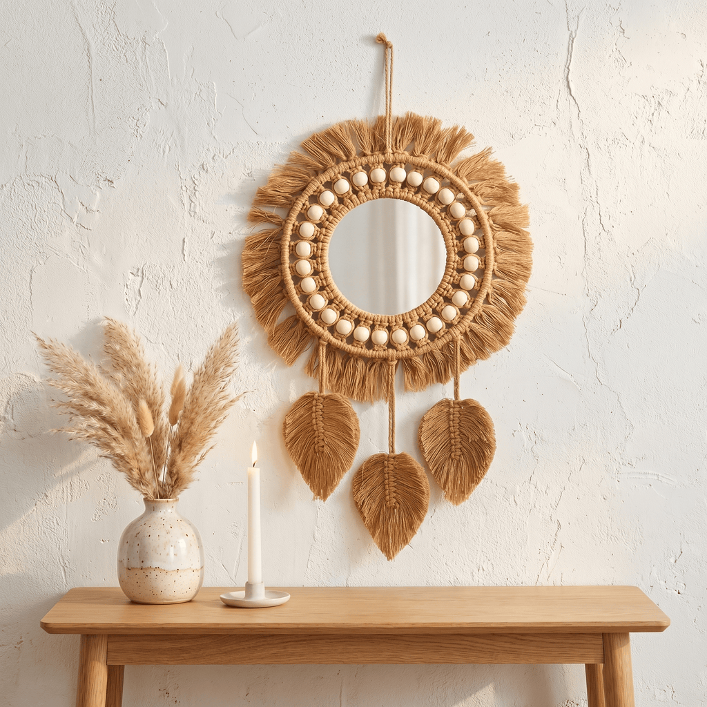 Miroir Bohème Rond Attrape-Rêve Macramé