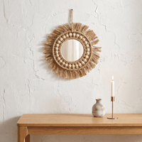 Miroir Mural Bohème Soleil Rond avec Perles Macramé