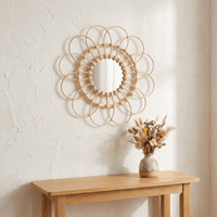 Miroir Mural Rotin Rond Pétales