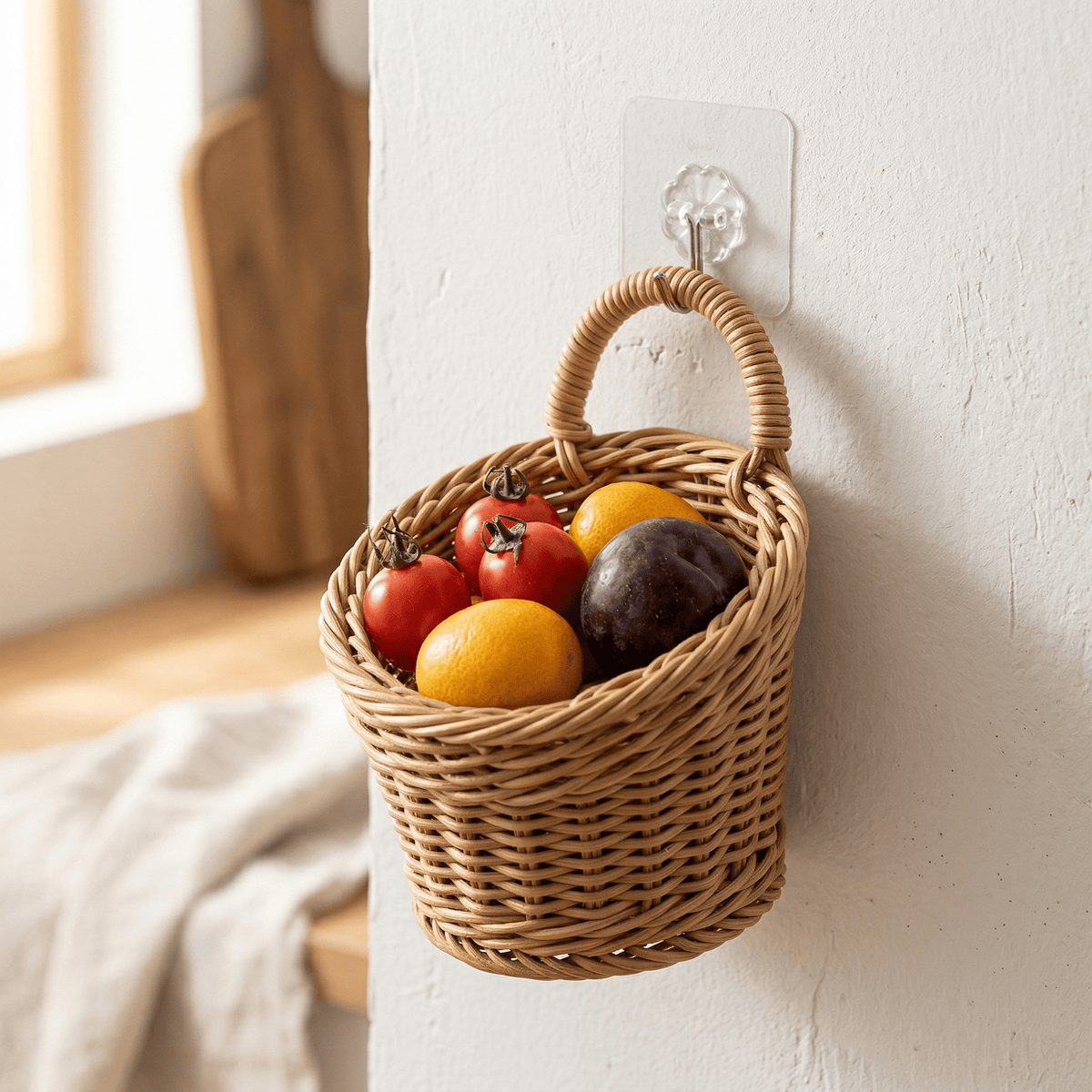 Panier Fruit Mural Suspendu en Rotin