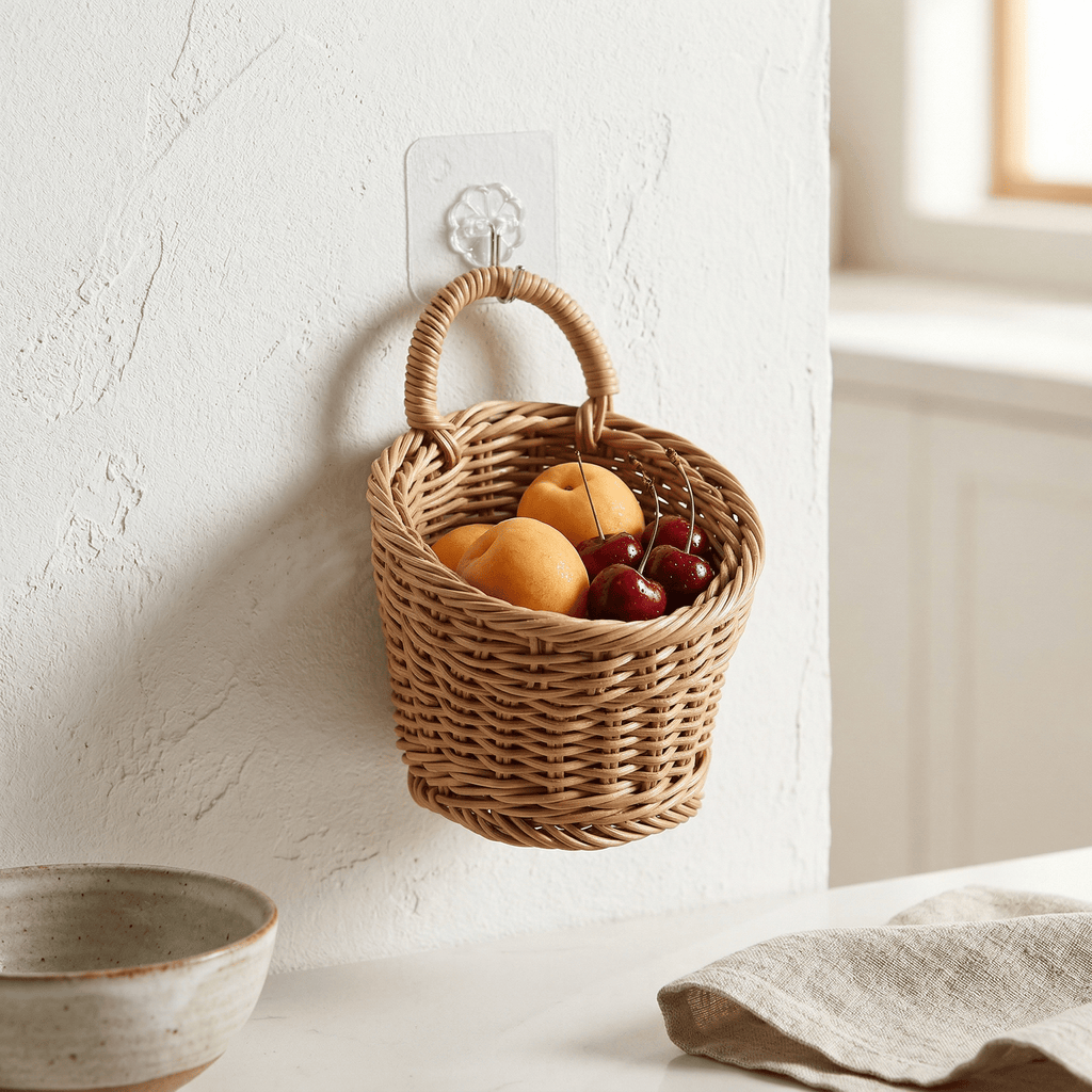 Panier Fruit Mural Suspendu en Rotin