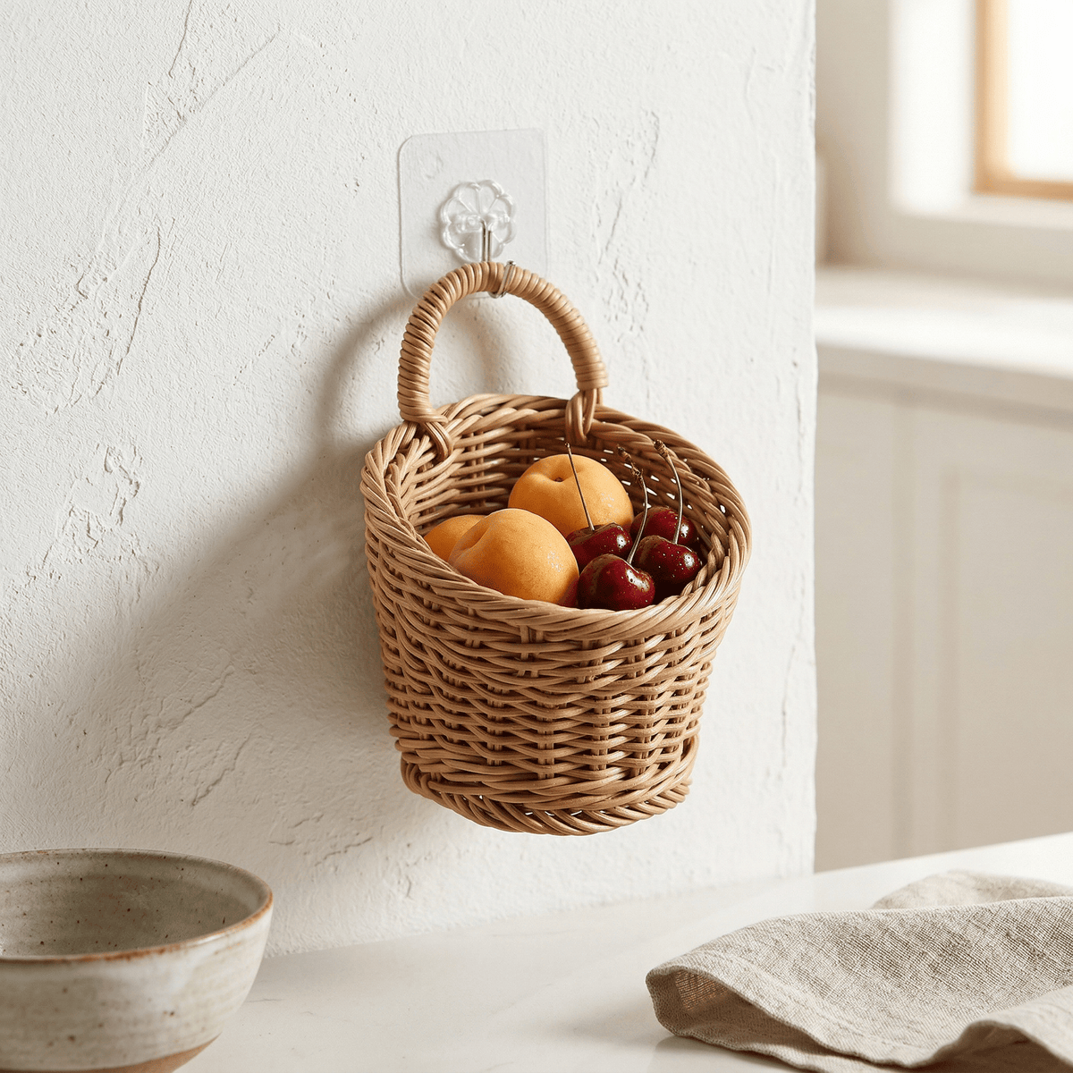 Panier Fruit Mural Suspendu en Rotin
