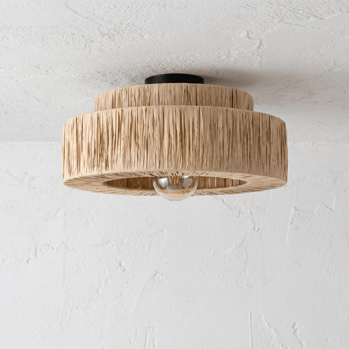 Plafonnier en Rotin Frangé Double Tambour