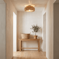Plafonnier en Rotin Frangé Double Tambour