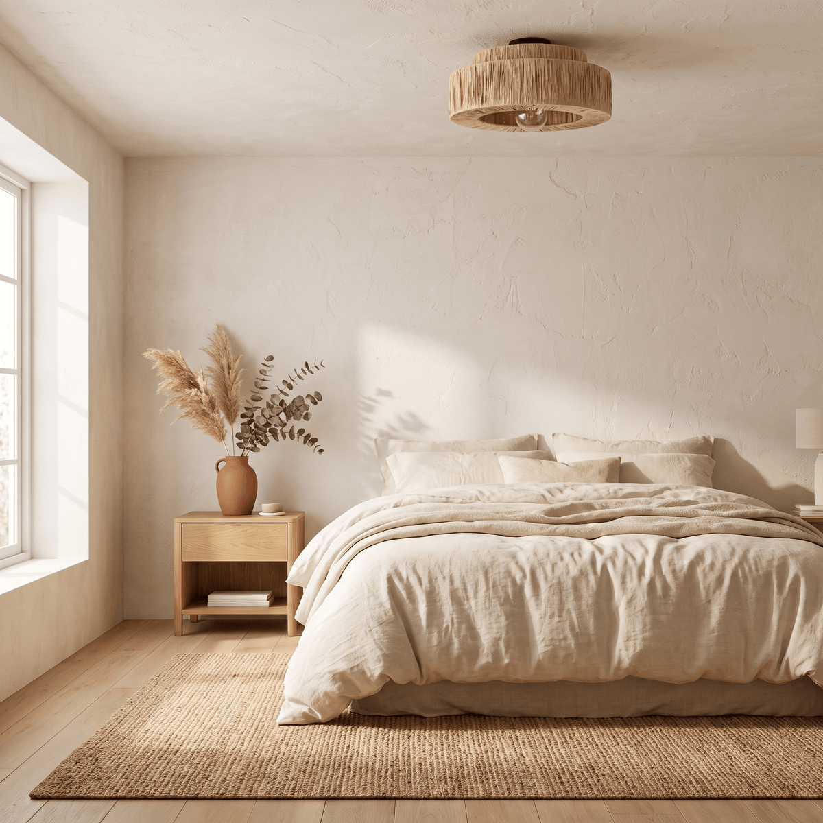 Plafonnier en Rotin Frangé Double Tambour