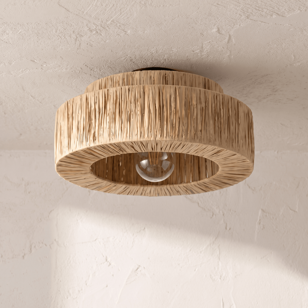 Plafonnier en Rotin Frangé Double Tambour