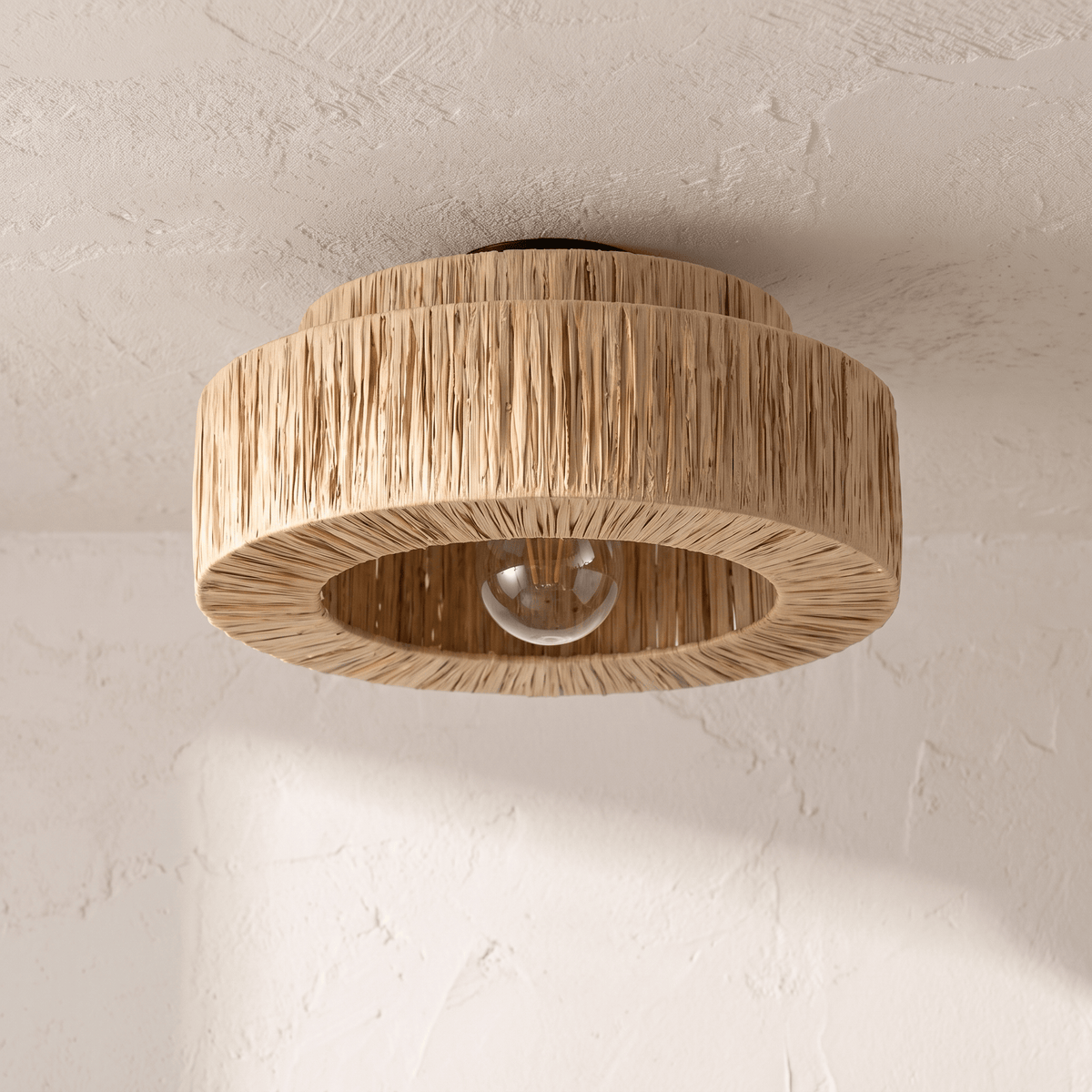 Plafonnier en Rotin Frangé Double Tambour