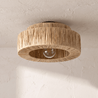 Plafonnier en Rotin Frangé Double Tambour
