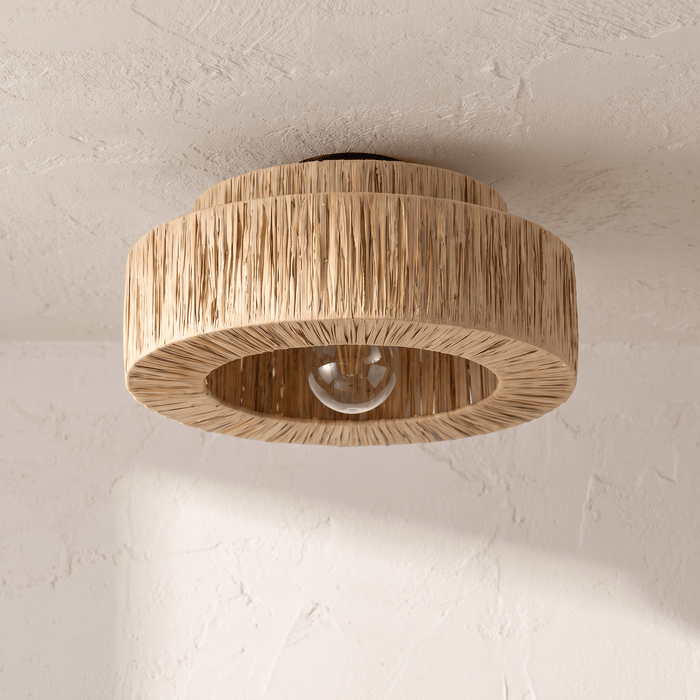 Plafonnier en Rotin Frangé Double Tambour