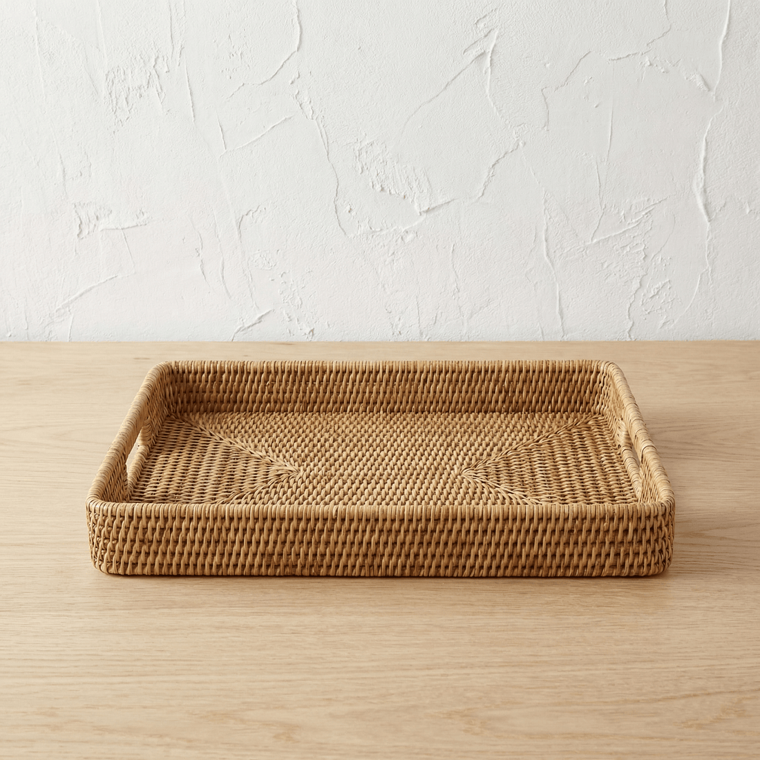Plateau Rotin Rectangulaire avec Poignées Intégrées