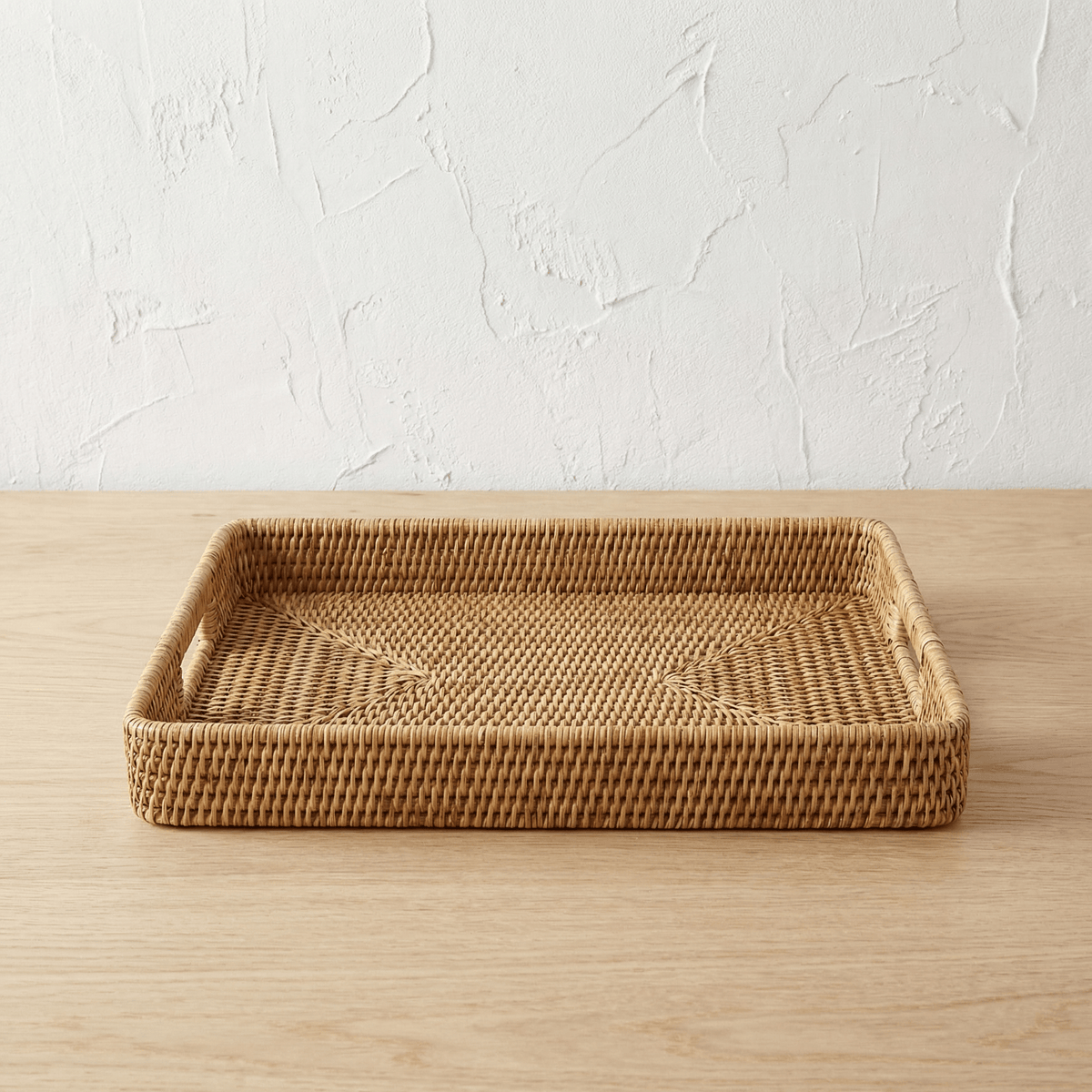 Plateau Rotin Rectangulaire avec Poignées Intégrées