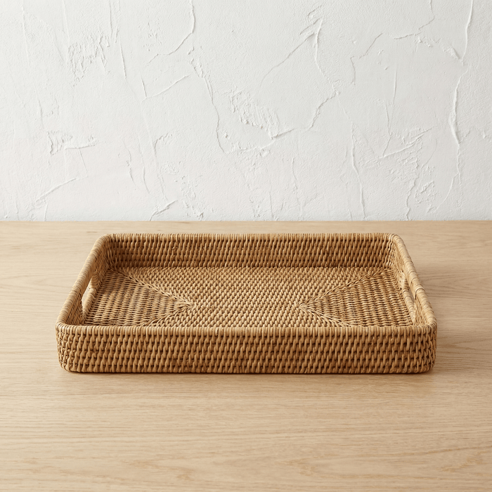 Plateau Rotin Rectangulaire avec Poignées Intégrées