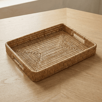 Plateau Rotin Rectangulaire avec Poignées Intégrées