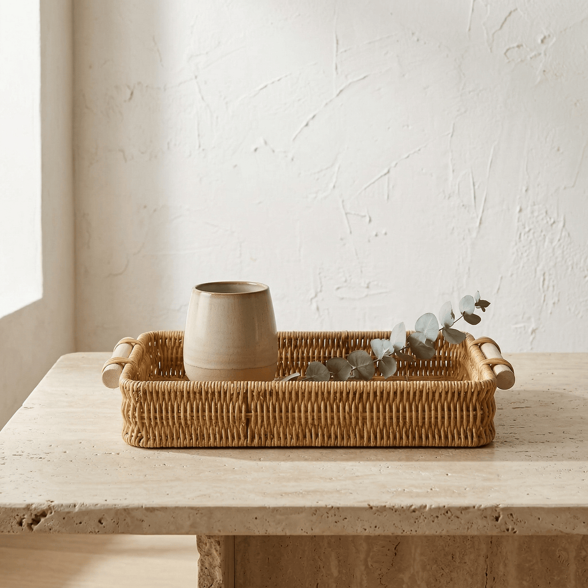 Plateau Rotin Rectangulaire Profond