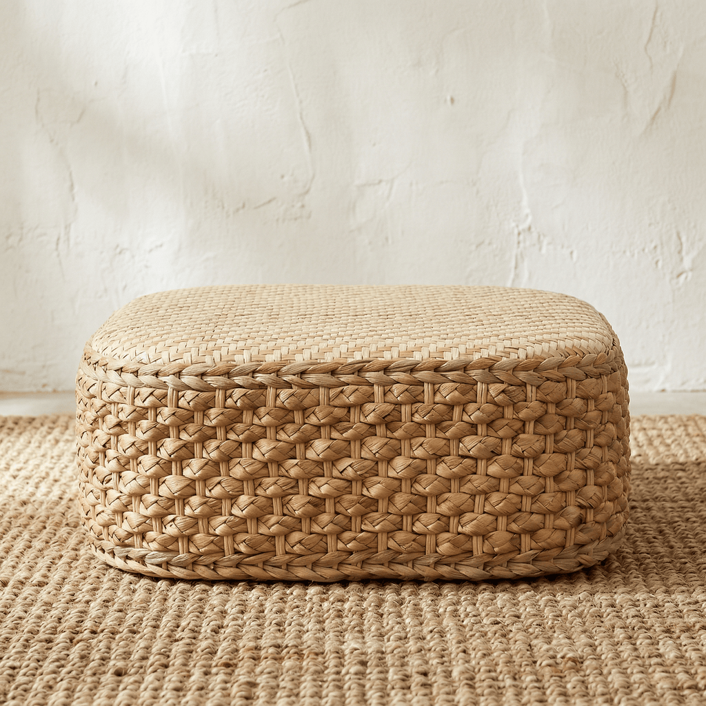 Pouf Rotin Carré Bas