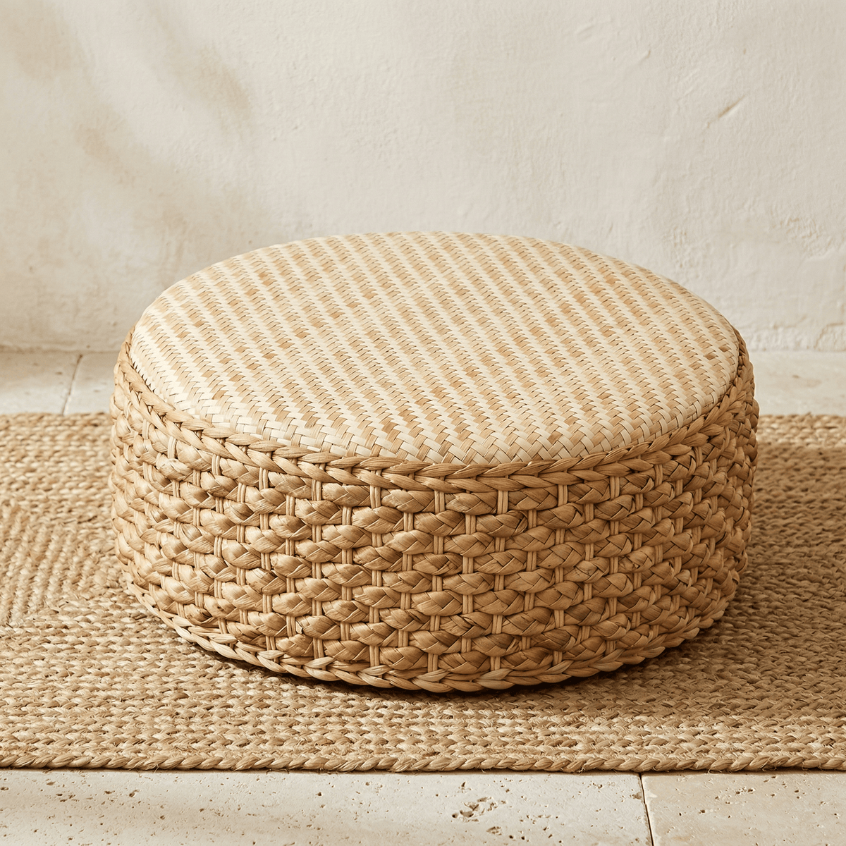 Pouf Rotin Rond Bas