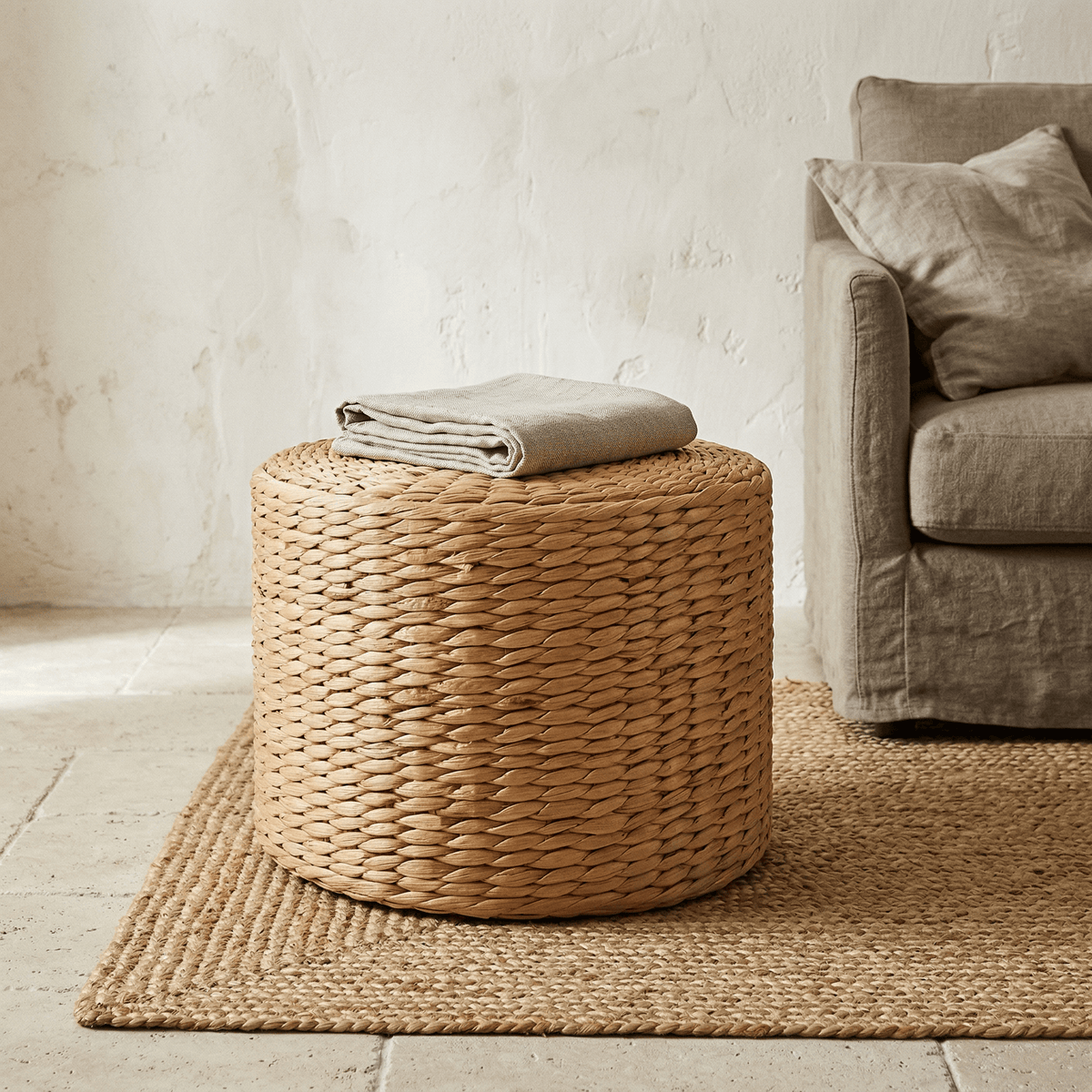 Pouf Rotin Rond Haut Cylindrique