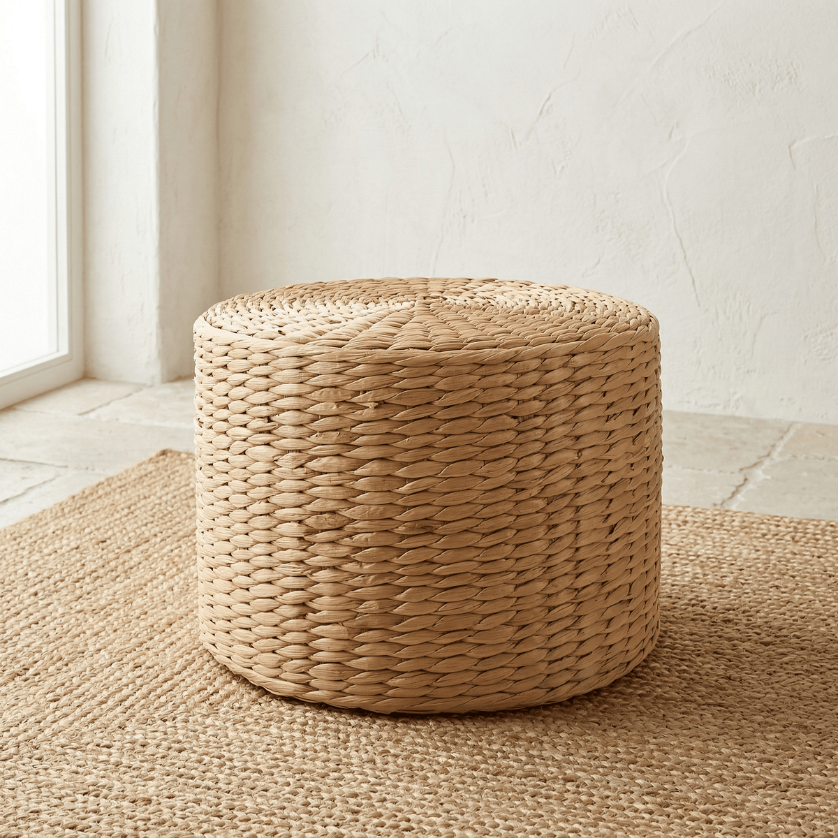 Pouf Rotin Rond Haut Cylindrique