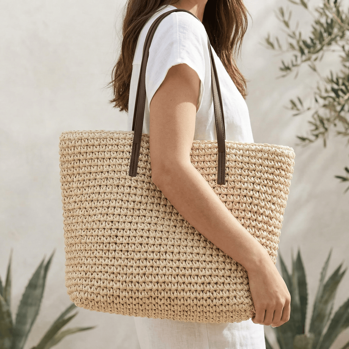 Sac Cabas Rotin Tressé Grande Capacité