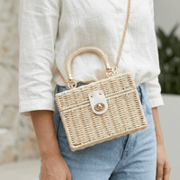 Sac Rotin Boîte Chic avec Chaîne Dorée