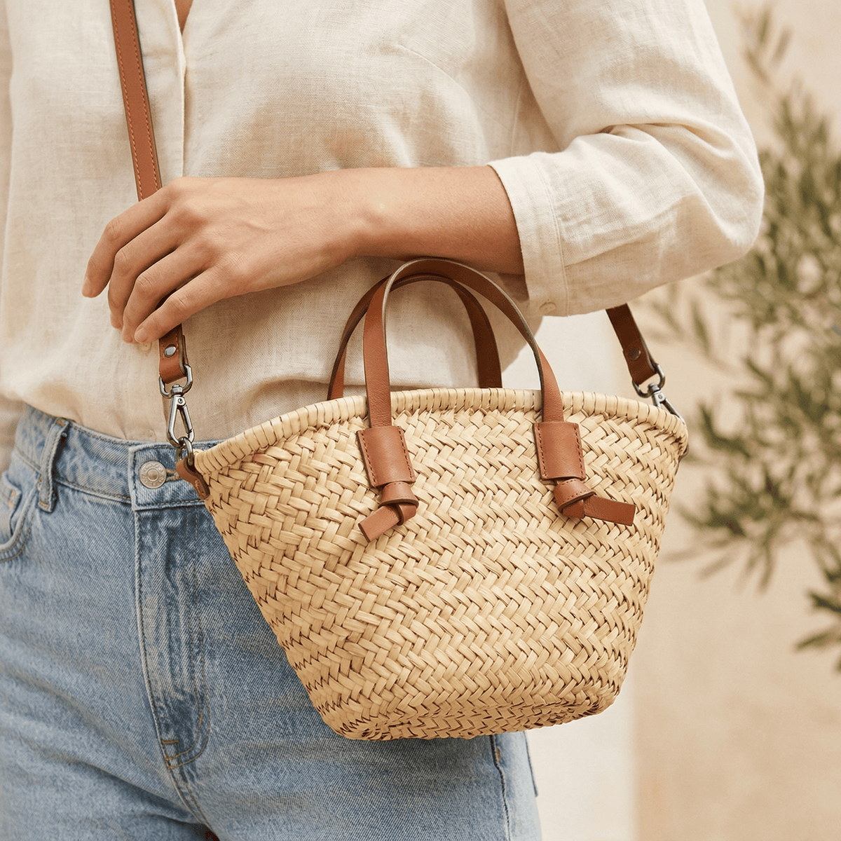Sac Rotin Chic avec Anses Aspect Cuir