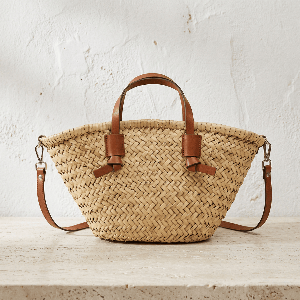 Sac Rotin Chic avec Anses Aspect Cuir