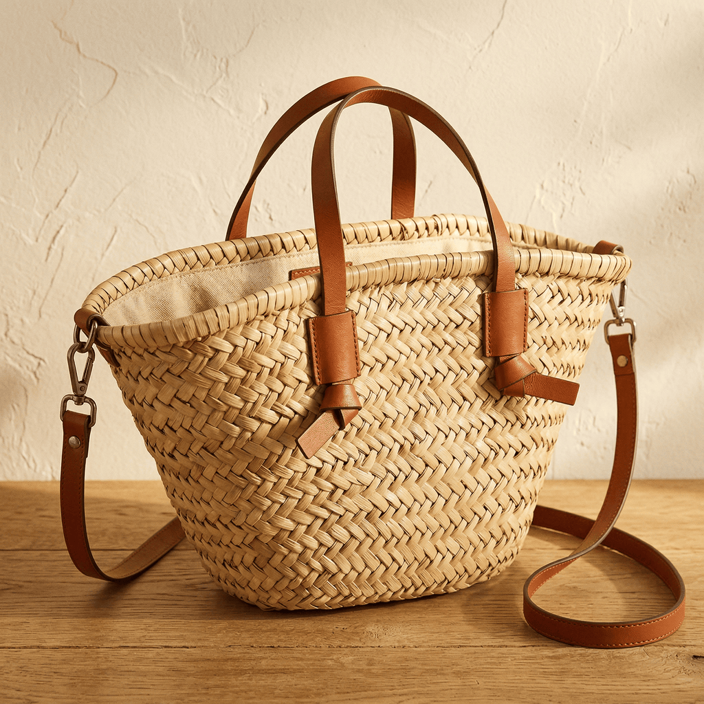 Sac Rotin Chic avec Anses Aspect Cuir