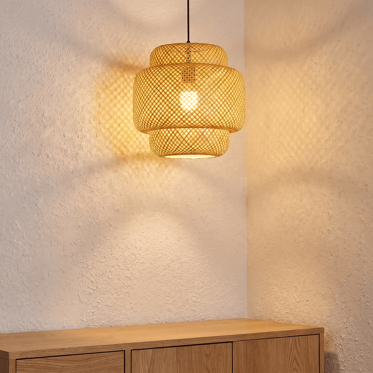 Suspension en Bambou Tressé Style Lanterne 30 cm